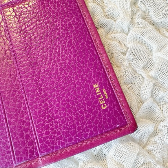 Vintage Celine Bifold Long Wallet Leather Purple Gold Italy Auth from JAPAN 0079 - Picture 7 of 12